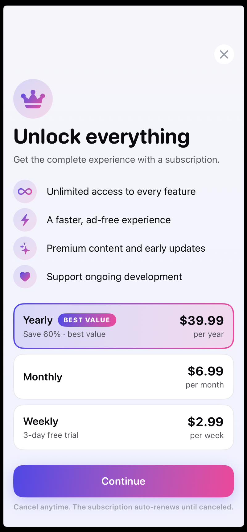 Flashcards — paywall / subscription